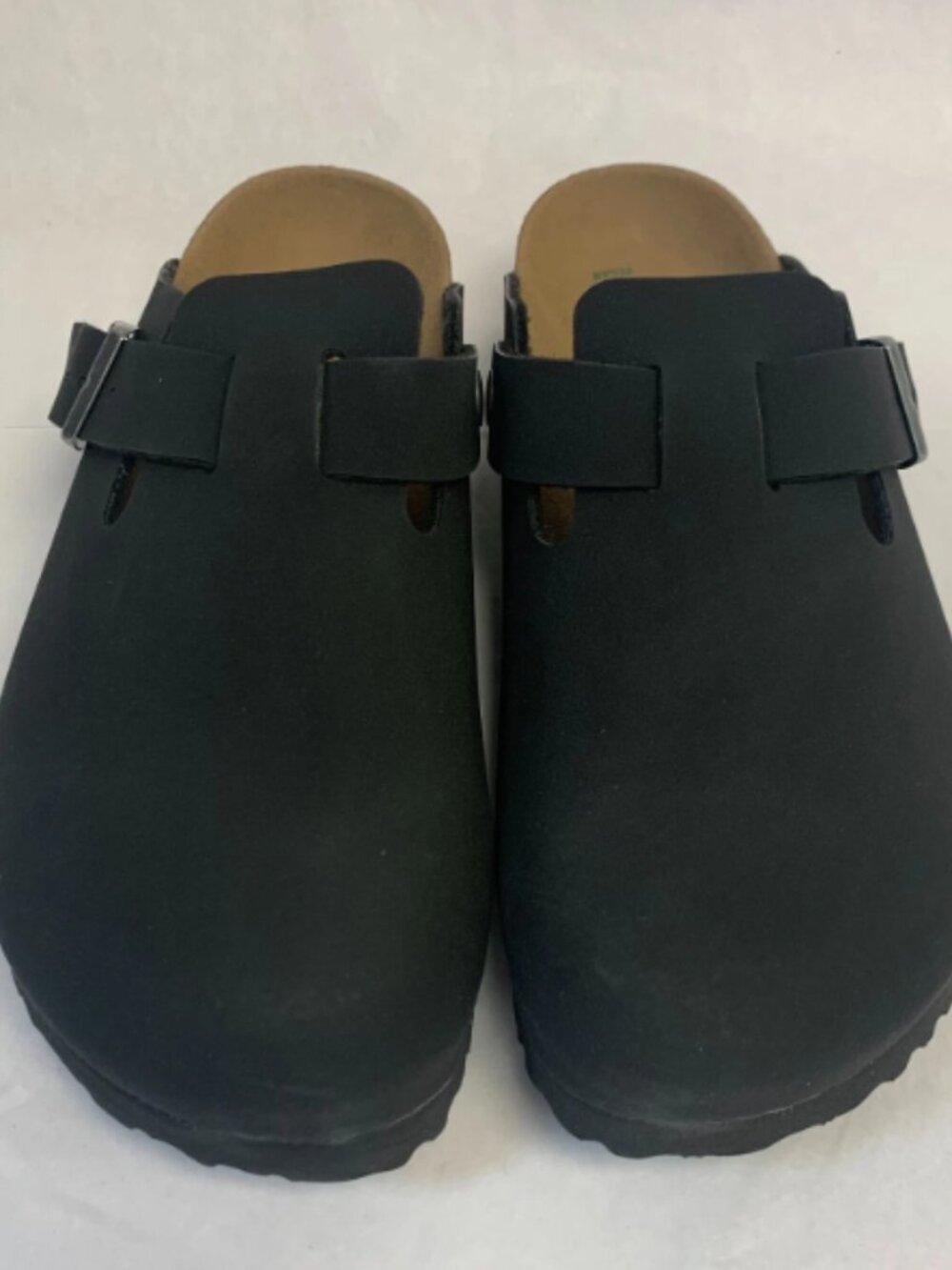 Birkenstock Boston Black Vegan Birkibuc Leather Regular Width Sandals